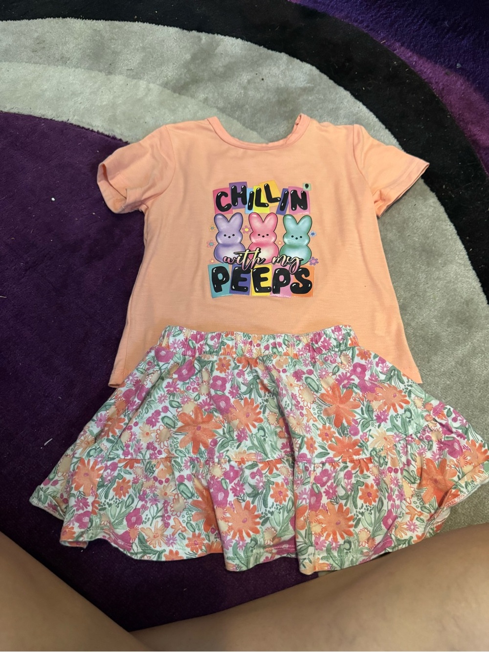 Carter's Peach Tee and Floral Skirt Matching Set
